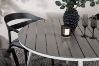 Break ruokapöytä 120ø - valkoinen / harmaa / alumiini / aintwood + Slit ruokatuoli pehmusteella - musta / harmaa / alumiini