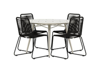 Lina ruokapöytä 120ø - beige + Lindos ruokatuoli - musta alumiini / musta köysi