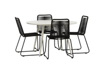 Lina ruokapöytä 120ø - beige + Lindos ruokatuoli - musta alumiini / musta köysi