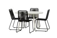 Lina ruokapöytä 120ø - beige + Lindos ruokatuoli - musta alumiini / musta köysi