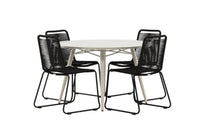 Lina ruokapöytä 120ø - beige + Lindos ruokatuoli - musta alumiini / musta köysi