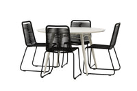 Lina ruokapöytä 120ø - beige + Lindos ruokatuoli - musta alumiini / musta köysi