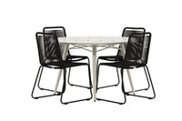 Lina ruokapöytä 120ø - beige + Lindos ruokatuoli - musta alumiini / musta köysi