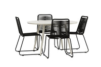 Lina ruokapöytä 120ø - beige + Lindos ruokatuoli - musta alumiini / musta köysi