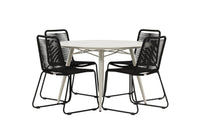 Lina ruokapöytä 120ø - beige + Lindos ruokatuoli - musta alumiini / musta köysi