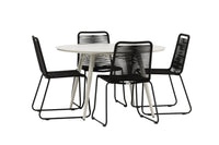 Lina ruokapöytä 120ø - beige + Lindos ruokatuoli - musta alumiini / musta köysi