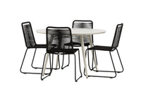 Lina ruokapöytä 120ø - beige + Lindos ruokatuoli - musta alumiini / musta köysi