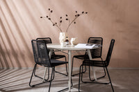 Lina ruokapöytä 120ø - beige + Lindos ruokatuoli - musta alumiini / musta köysi