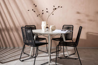 Lina ruokapöytä 120ø - beige + Lindos ruokatuoli - musta alumiini / musta köysi