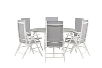 Break ruokapöytä 150ø - valkoinen / harmaa / alumiini / aintwood + Break 5:pos ruokatuoli - valkoinen / harmaa