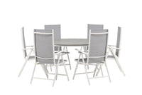 Break ruokapöytä 150ø - valkoinen / harmaa / alumiini / aintwood + Break 5:pos ruokatuoli - valkoinen / harmaa