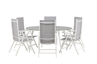 Break ruokapöytä 150ø - valkoinen / harmaa / alumiini / aintwood + Break 5:pos ruokatuoli - valkoinen / harmaa