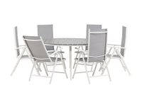 Break ruokapöytä 150ø - valkoinen / harmaa / alumiini / aintwood + Break 5:pos ruokatuoli - valkoinen / harmaa