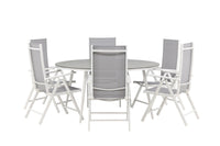 Break ruokapöytä 150ø - valkoinen / harmaa / alumiini / aintwood + Break 5:pos ruokatuoli - valkoinen / harmaa