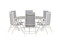 Break ruokapöytä 150ø - valkoinen / harmaa / alumiini / aintwood + Break 5:pos ruokatuoli - valkoinen / harmaa