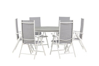 Break ruokapöytä 150ø - valkoinen / harmaa / alumiini / aintwood + Break 5:pos ruokatuoli - valkoinen / harmaa