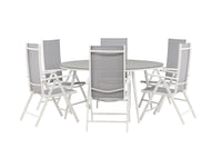 Break ruokapöytä 150ø - valkoinen / harmaa / alumiini / aintwood + Break 5:pos ruokatuoli - valkoinen / harmaa