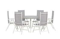 Break ruokapöytä 150ø - valkoinen / harmaa / alumiini / aintwood + Break 5:pos ruokatuoli - valkoinen / harmaa