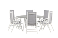 Break ruokapöytä 150ø - valkoinen / harmaa / alumiini / aintwood + Break 5:pos ruokatuoli - valkoinen / harmaa