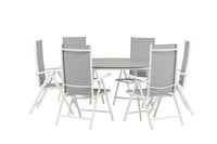 Break ruokapöytä 150ø - valkoinen / harmaa / alumiini / aintwood + Break 5:pos ruokatuoli - valkoinen / harmaa