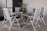 Break ruokapöytä 150ø - valkoinen / harmaa / alumiini / aintwood + Break 5:pos ruokatuoli - valkoinen / harmaa