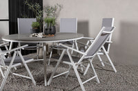 Break ruokapöytä 150ø - valkoinen / harmaa / alumiini / aintwood + Break 5:pos ruokatuoli - valkoinen / harmaa