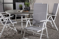 Break ruokapöytä 150ø - valkoinen / harmaa / alumiini / aintwood + Break 5:pos ruokatuoli - valkoinen / harmaa