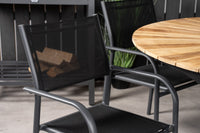 Mexico ruokapöytä ø140 - musta / tiikki + Santorini käsinojatuoli - musta