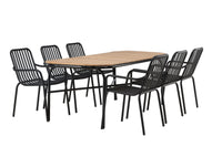 Holmbeck ruokapöytä 200*95 - musta / akasia + Peking ruokatuoli - musta / alumiini