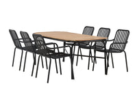 Holmbeck ruokapöytä 200*95 - musta / akasia + Peking ruokatuoli - musta / alumiini