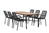 Holmbeck ruokapöytä 200*95 - musta / akasia + Peking ruokatuoli - musta / alumiini