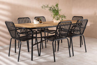 Holmbeck ruokapöytä 200*95 - musta / akasia + Peking ruokatuoli - musta / alumiini