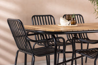 Holmbeck ruokapöytä 200*95 - musta / akasia + Peking ruokatuoli - musta / alumiini