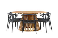 Tucumán ruokapöytä ø120 - akasia + Stina ruokatuoli - musta / alumiini