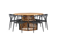 Tucumán ruokapöytä ø120 - akasia + Stina ruokatuoli - musta / alumiini