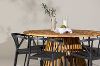 Tucumán ruokapöytä ø120 - akasia + Stina ruokatuoli - musta / alumiini