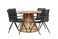 Lumpur ruokapöytä pyöreä ø110 - akasia / teaklook / +Alina ruokatuoli - musta alumiini / musta textilene