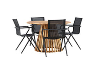 Lumpur ruokapöytä pyöreä ø110 - akasia / teaklook / +Alina ruokatuoli - musta alumiini / musta textilene