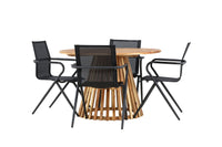 Lumpur ruokapöytä pyöreä ø110 - akasia / teaklook / +Alina ruokatuoli - musta alumiini / musta textilene