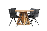 Lumpur ruokapöytä pyöreä ø110 - akasia / teaklook / +Alina ruokatuoli - musta alumiini / musta textilene