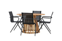 Lumpur ruokapöytä pyöreä ø110 - akasia / teaklook / +Alina ruokatuoli - musta alumiini / musta textilene