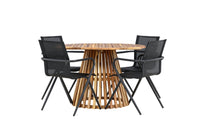 Lumpur ruokapöytä pyöreä ø110 - akasia / teaklook / +Alina ruokatuoli - musta alumiini / musta textilene