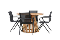 Lumpur ruokapöytä pyöreä ø110 - akasia / teaklook / +Alina ruokatuoli - musta alumiini / musta textilene