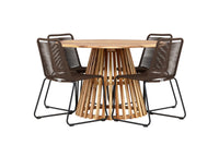 Lumpur ruokapöytä pyöreä ø110 - akasia / teak-tyylinen - Lindos ruokatuoli alumiini - musta