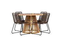 Lumpur ruokapöytä pyöreä ø110 - akasia / teak-tyylinen - Lindos ruokatuoli alumiini - musta