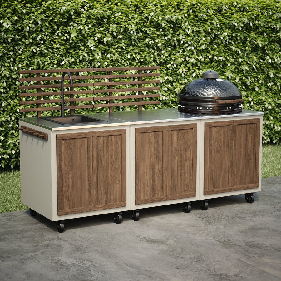 Gastro-ulkokeittiöyhdistelmä, jossa 3 moduulia + Kamado Nordic Flame 25"