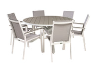 Parma ruokapöytä ø140 - valkoinen alumiini / harmaa aintwood + Parma ruokatuoli