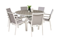 Parma ruokapöytä ø140 - valkoinen alumiini / harmaa aintwood + Parma ruokatuoli