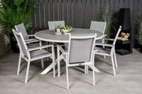 Parma ruokapöytä ø140 - valkoinen alumiini / harmaa aintwood + Parma ruokatuoli