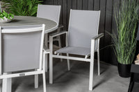 Parma ruokapöytä ø140 - valkoinen alumiini / harmaa aintwood + Parma ruokatuoli